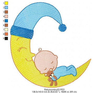 Moon Babys Boy and Girl - Fill Stitch - Set of 2 designs - Machine Embroidery Design