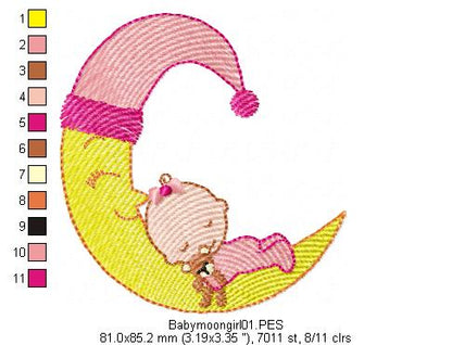 Moon Babys Boy and Girl - Fill Stitch - Set of 2 designs - Machine Embroidery Design