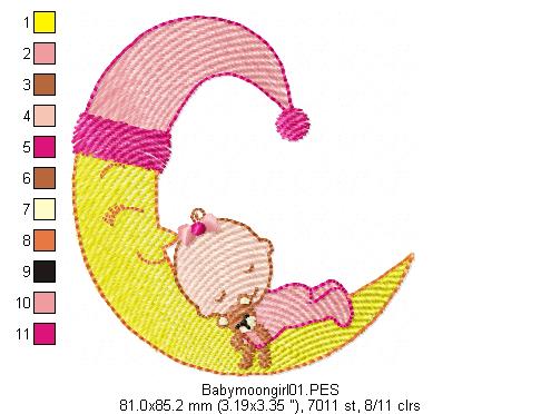 Moon Babys Boy and Girl - Fill Stitch - Set of 2 designs - Machine Embroidery Design