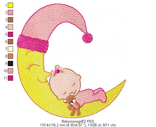 Moon Baby Girl - Rippled - Machine Embroidery Design