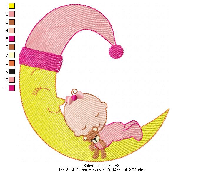 Moon Babys Boy and Girl - Fill Stitch - Set of 2 designs - Machine Embroidery Design