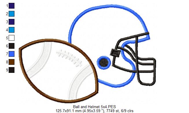 Football and Helmet Sports and School - Applique Embroidery
