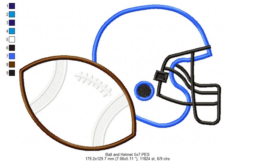 Football and Helmet Sports and School - Applique Embroidery