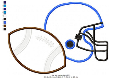 Football and Helmet Sports and School - Applique Embroidery
