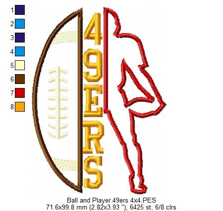 Football Player 49ers Style - Appliqué - Machine Embroidery Design