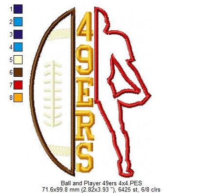 Football Player 49ers Style - Appliqué - Machine Embroidery Design