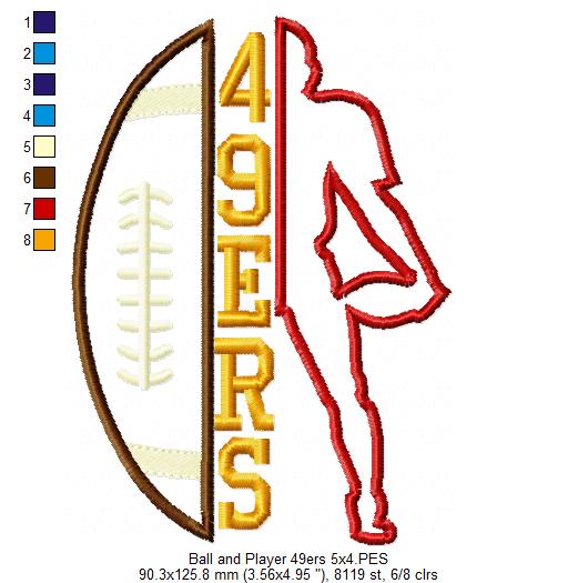 Football Player 49ers Style - Appliqué - Machine Embroidery Design