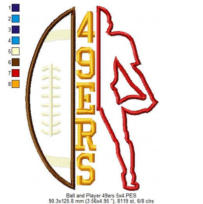 Football Player 49ers Style - Appliqué - Machine Embroidery Design