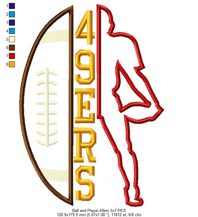 Football Player 49ers Style - Appliqué - Machine Embroidery Design