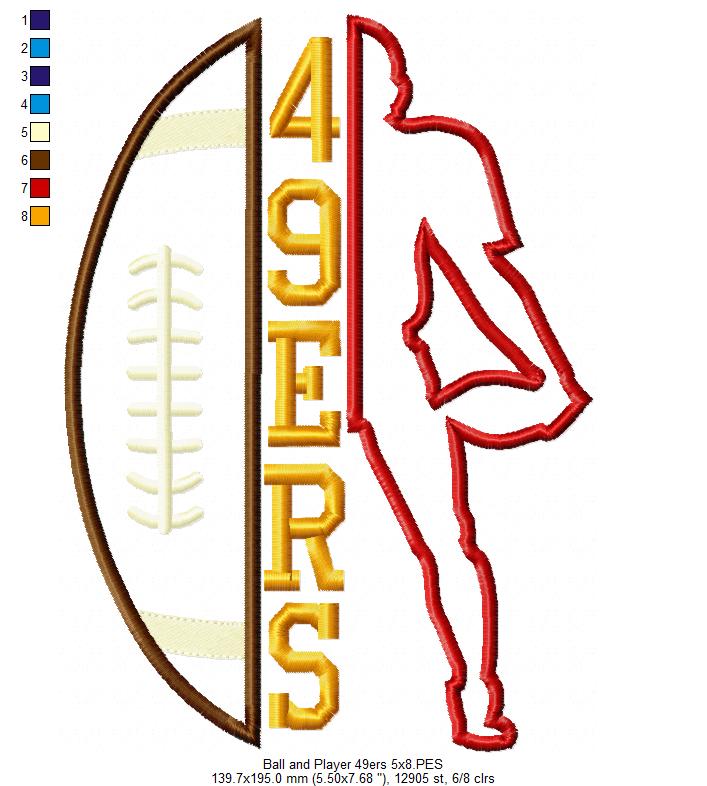 Football Player 49ers Style - Appliqué - Machine Embroidery Design