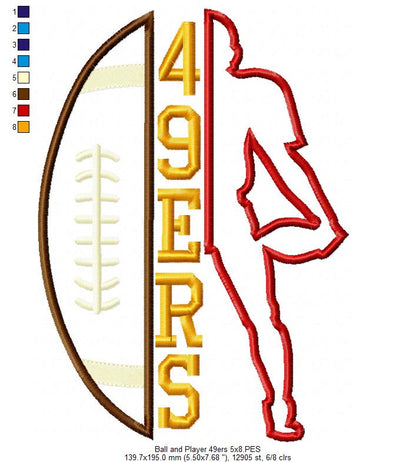 Football Player 49ers Style - Appliqué - Machine Embroidery Design