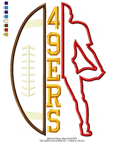 Football Player 49ers Style - Appliqué - Machine Embroidery Design
