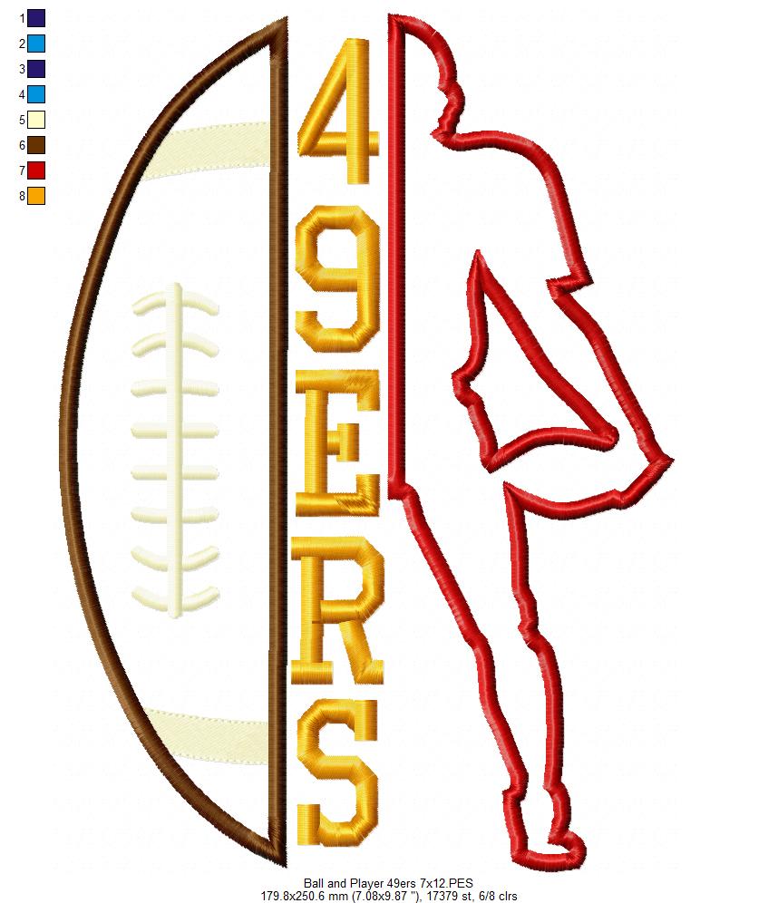 Football Player 49ers Style - Appliqué - Machine Embroidery Design