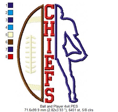 Chiefs Football Player - Appliqué – Machine Embroidery Design