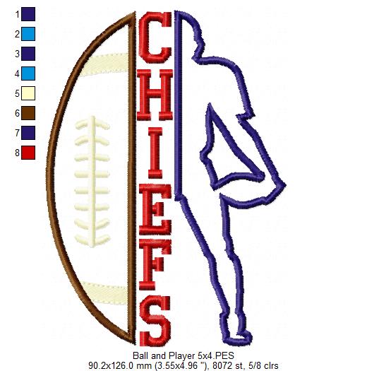 Chiefs Football Player - Appliqué – Machine Embroidery Design