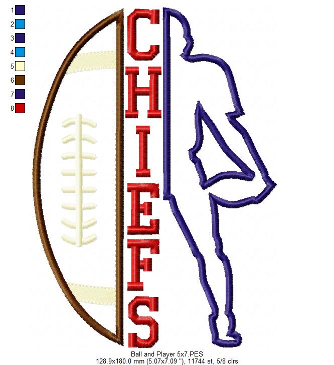 Chiefs Football Player - Appliqué – Machine Embroidery Design