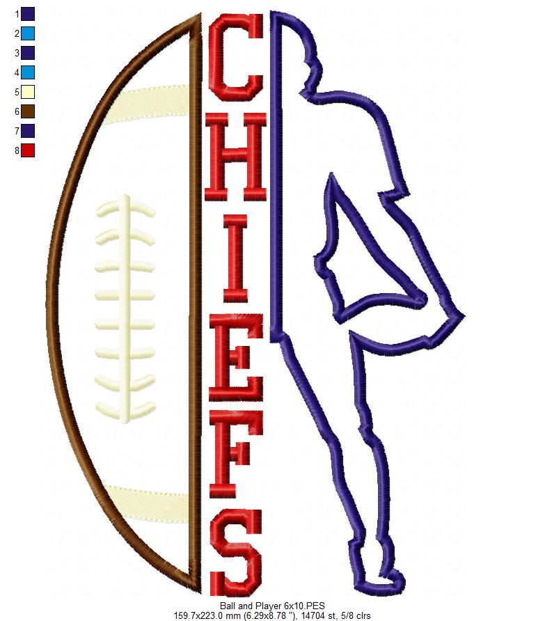 Chiefs Football Player - Appliqué – Machine Embroidery Design