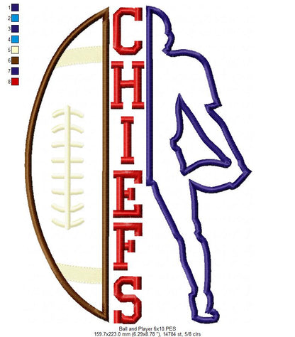 Chiefs Football Player - Appliqué – Machine Embroidery Design