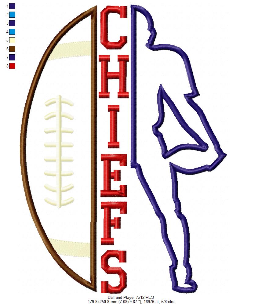 Chiefs Football Player - Appliqué – Machine Embroidery Design