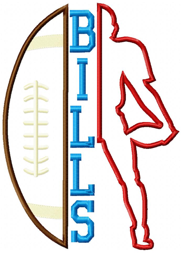 Football Bills Player and Ball - Applique