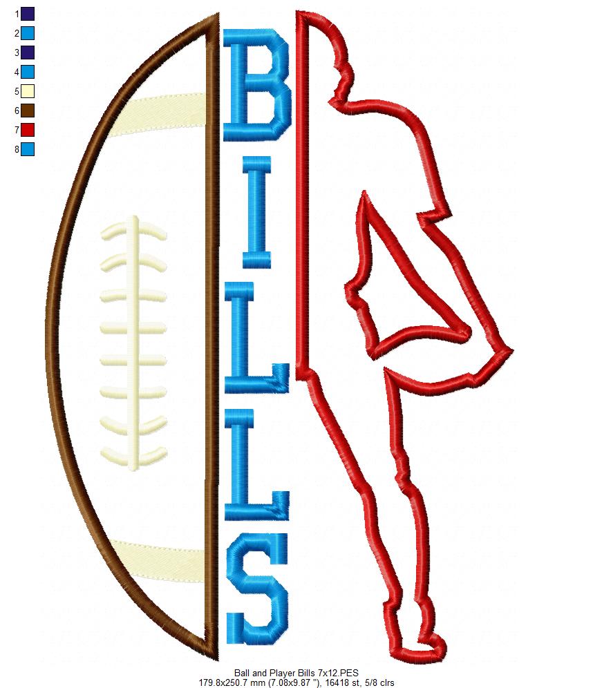 Football Bills Player and Ball - Applique