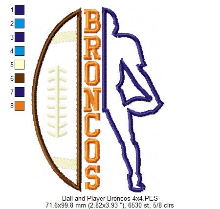 Broncos Football Player – Appliqué – Machine Embroidery Design