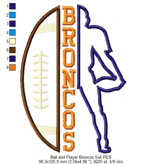 Broncos Football Player – Appliqué – Machine Embroidery Design