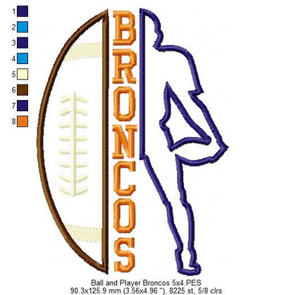 Broncos Football Player – Appliqué – Machine Embroidery Design