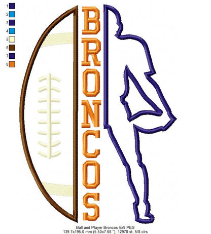 Broncos Football Player – Appliqué – Machine Embroidery Design