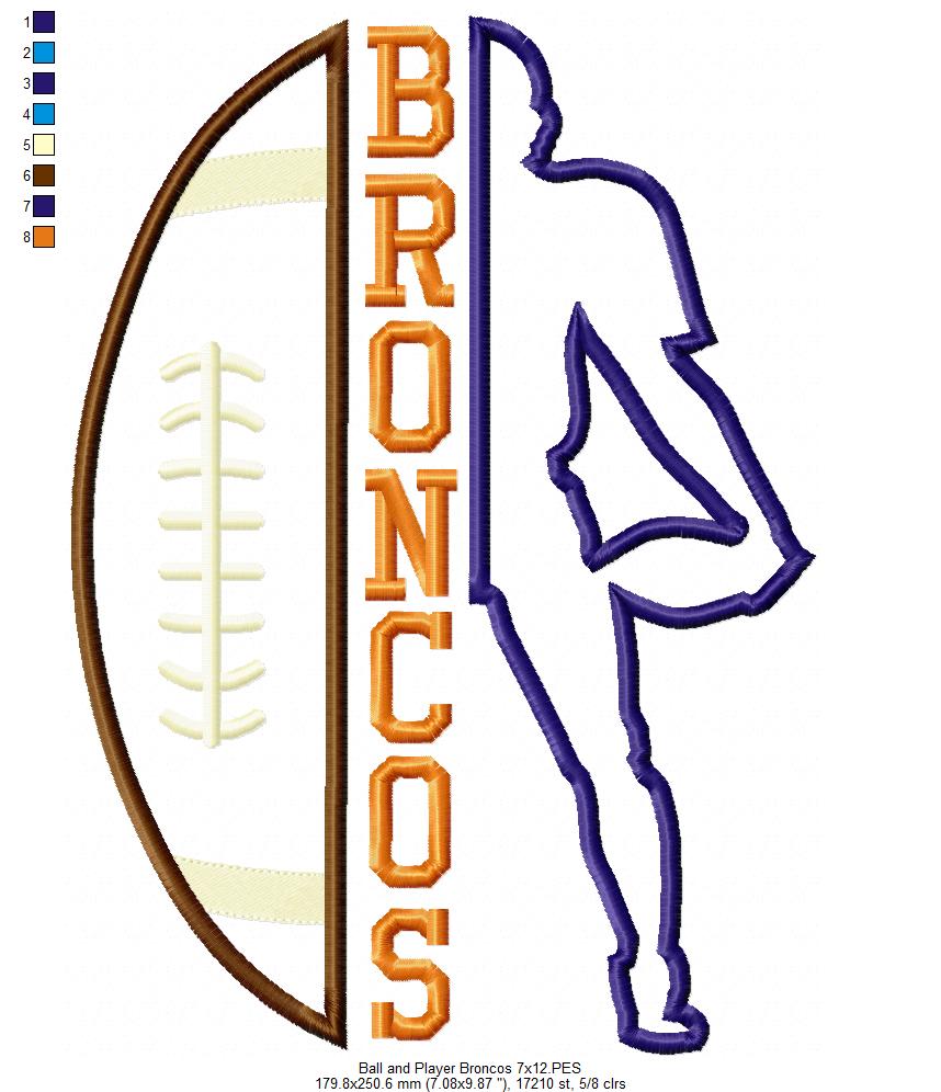 Broncos Football Player – Appliqué – Machine Embroidery Design