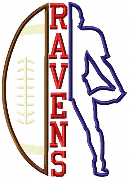Football Player and Ball Ravens - Applique