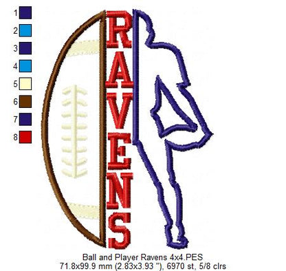 Football Player and Ball Ravens - Applique