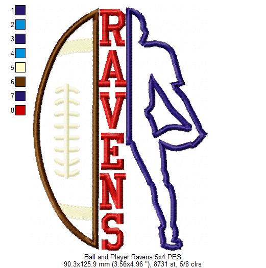 Football Player and Ball Ravens - Applique