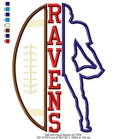 Football Player and Ball Ravens - Applique