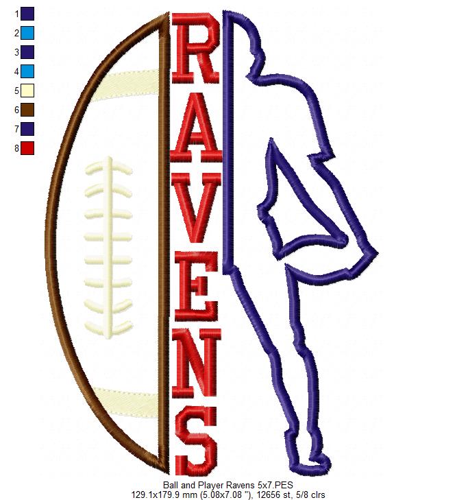 Football Player and Ball Ravens - Applique