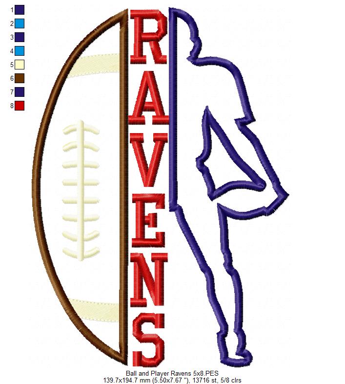 Football Player and Ball Ravens - Applique