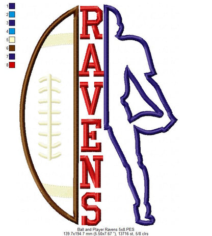 Football Player and Ball Ravens - Applique