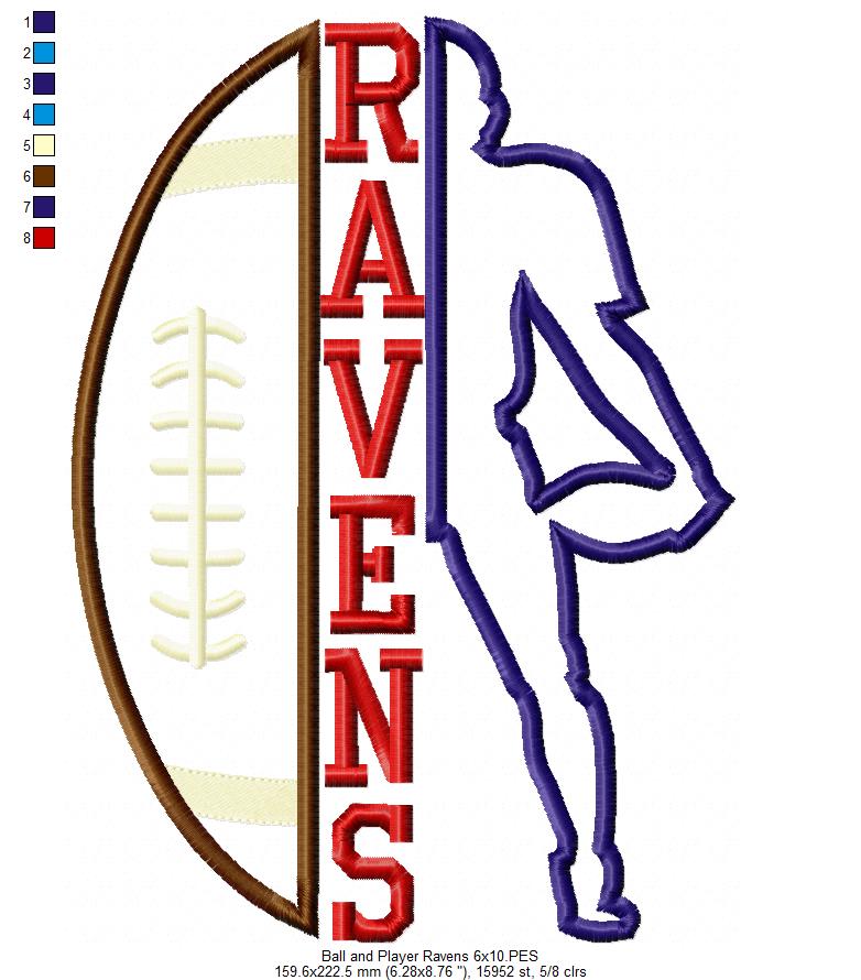 Football Player and Ball Ravens - Applique