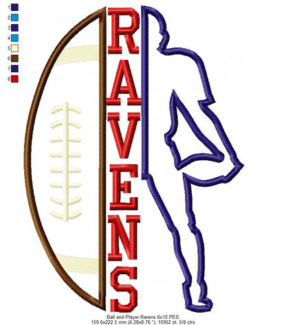 Football Player and Ball Ravens - Applique