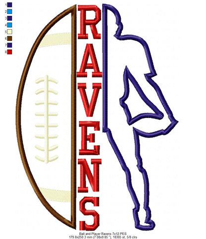 Football Player and Ball Ravens - Applique