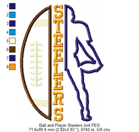 Football Steelers Player and Ball - Applique