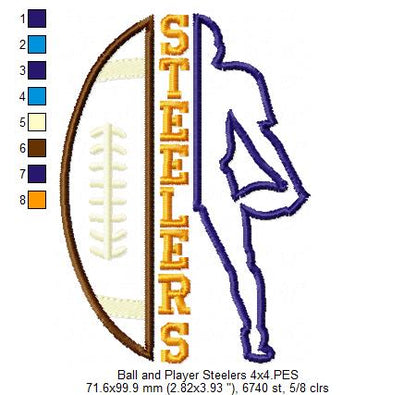 Football Steelers Player and Ball - Applique
