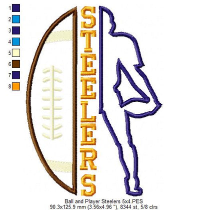 Football Steelers Player and Ball - Applique