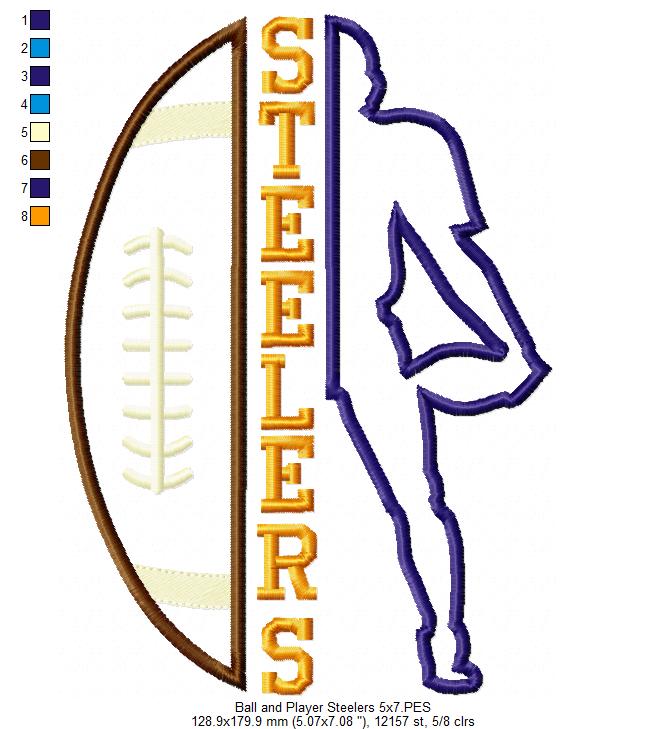 Football Steelers Player and Ball - Applique