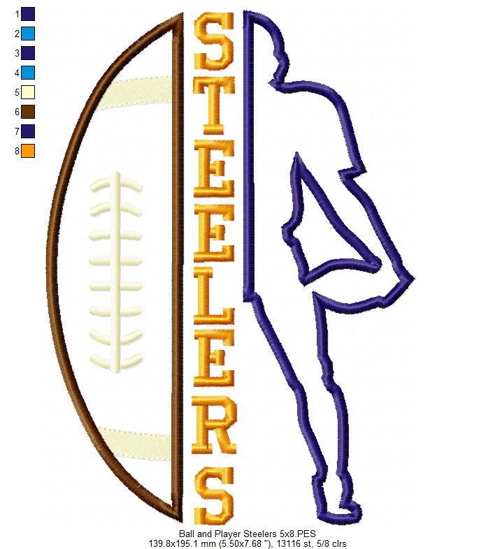 Football Steelers Player and Ball - Applique
