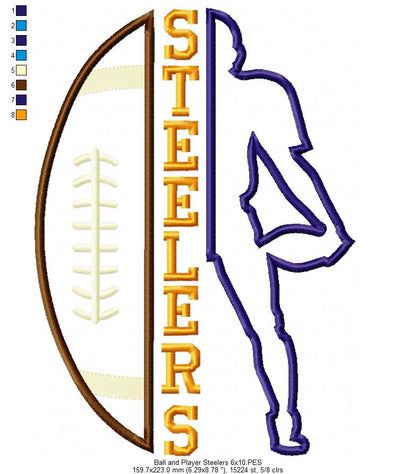 Football Steelers Player and Ball - Applique