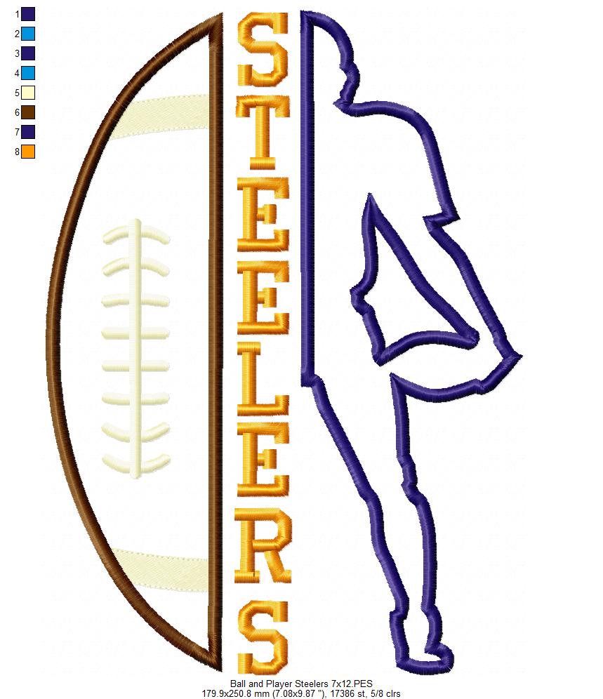 Football Steelers Player and Ball - Applique