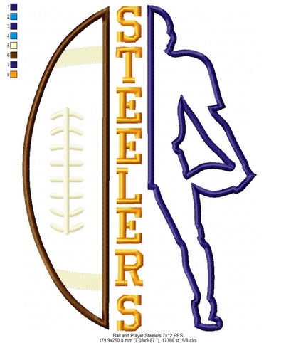 Football Steelers Player and Ball - Applique