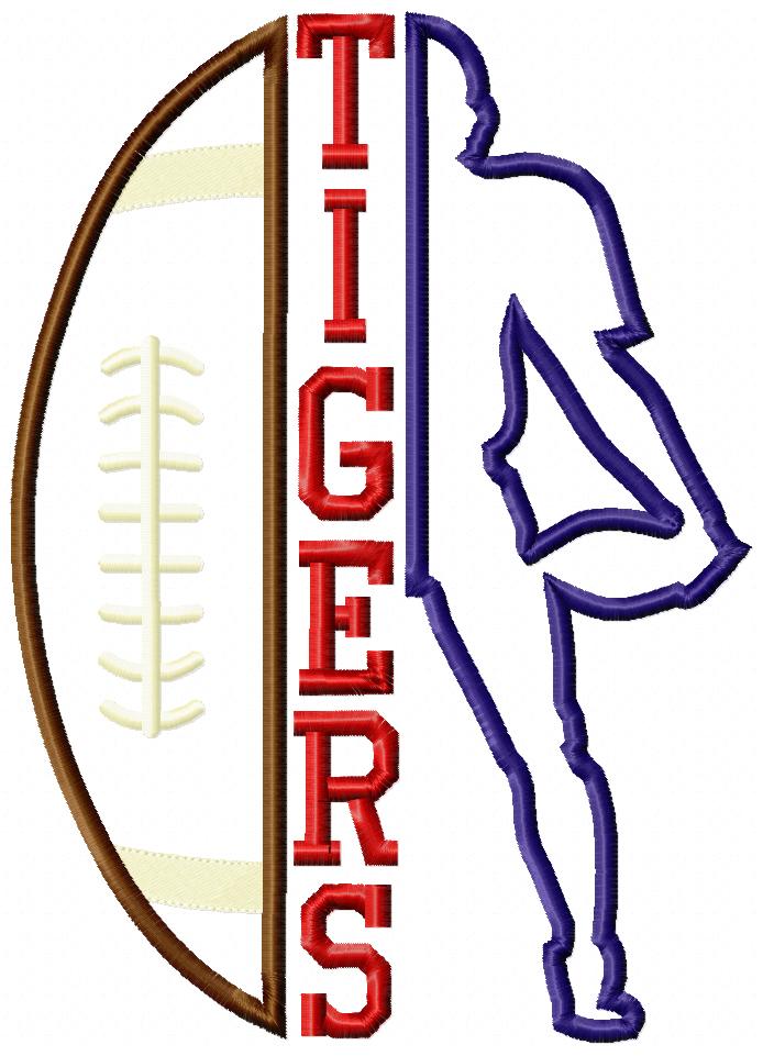 Football Tigers Ball and Player - Applique