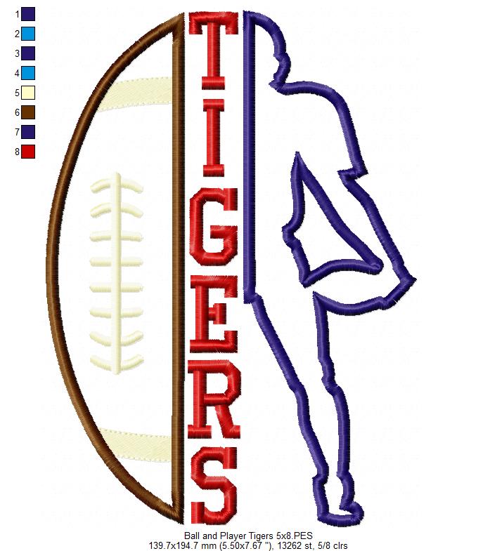 Football Tigers Ball and Player - Applique